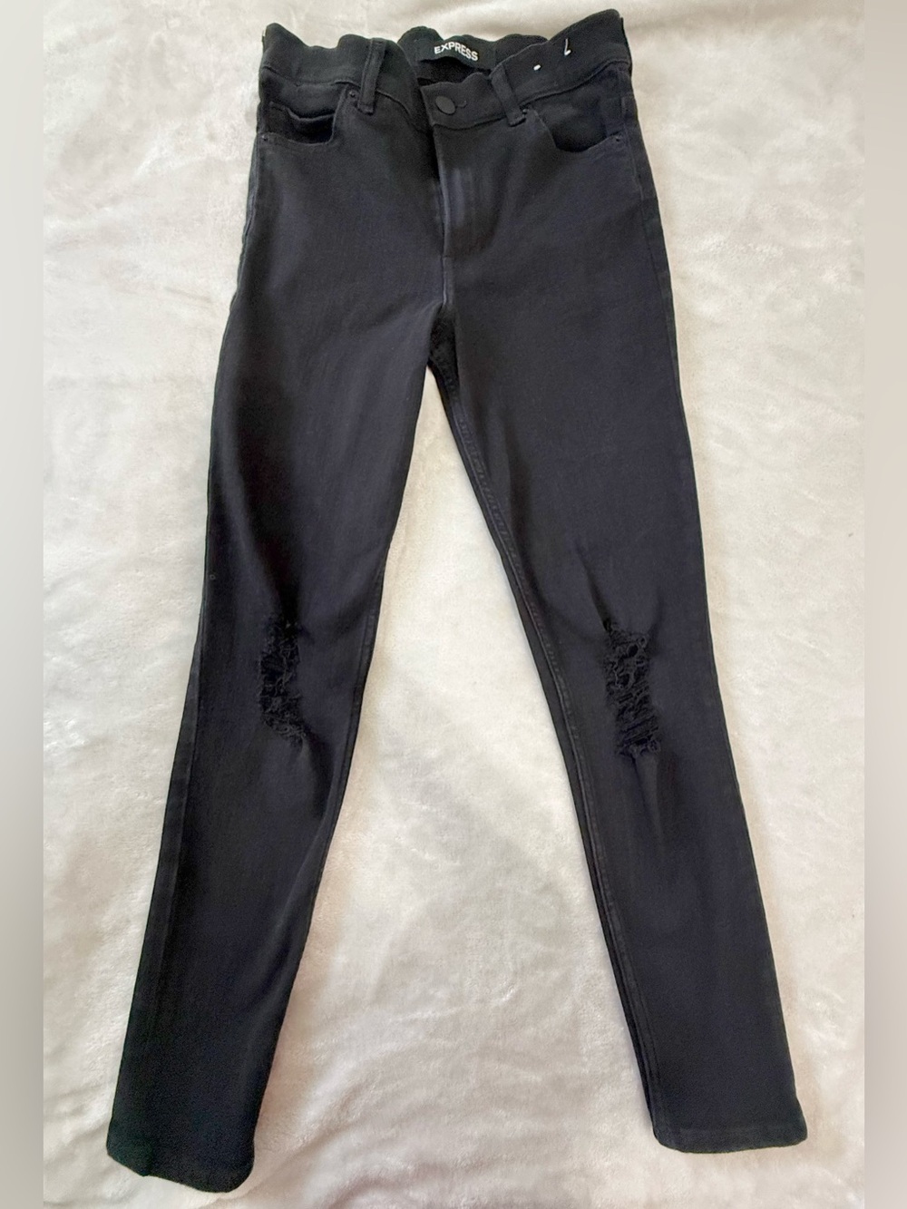 Express Black Women's Skinny Jean Leggings with Knee Distressing